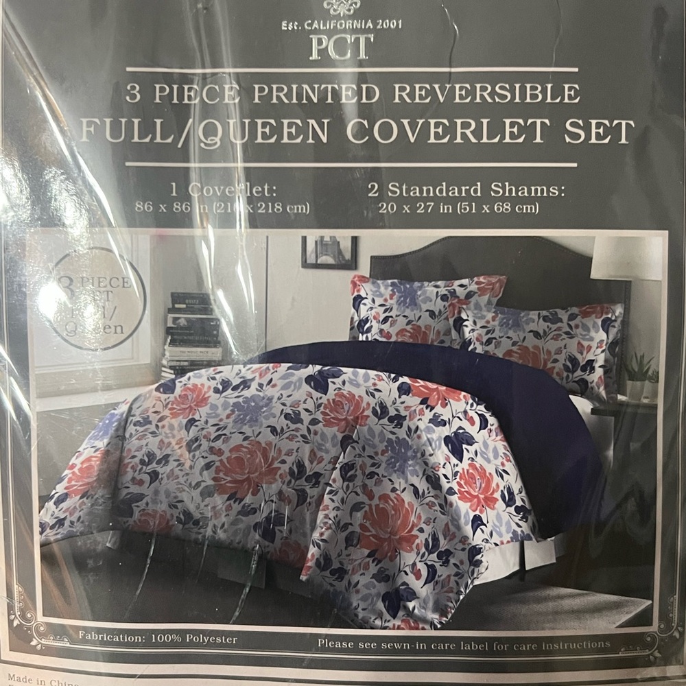 Comforter Set- QUEEN Sanctuary Floral Quilt Set - Blue and Orange Floral NEW